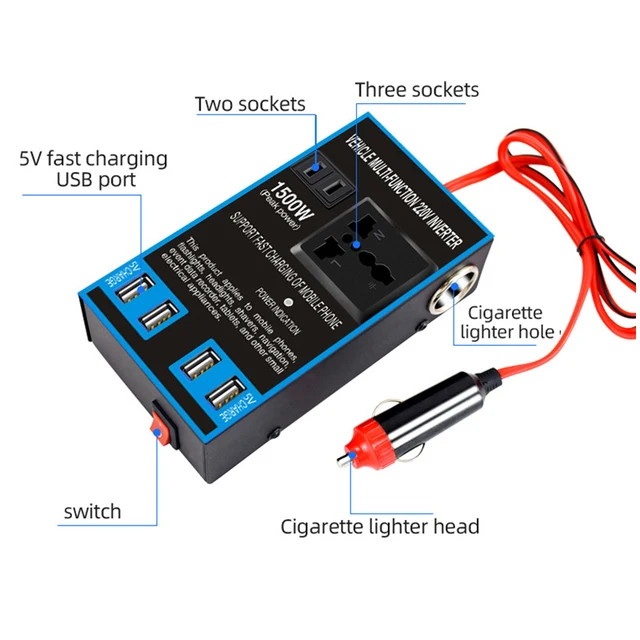 Car Power Inverter ប្រើបានសំរាកសាកថ្មទូរស័ព្ទ ឬកុំព្យូទ័រ