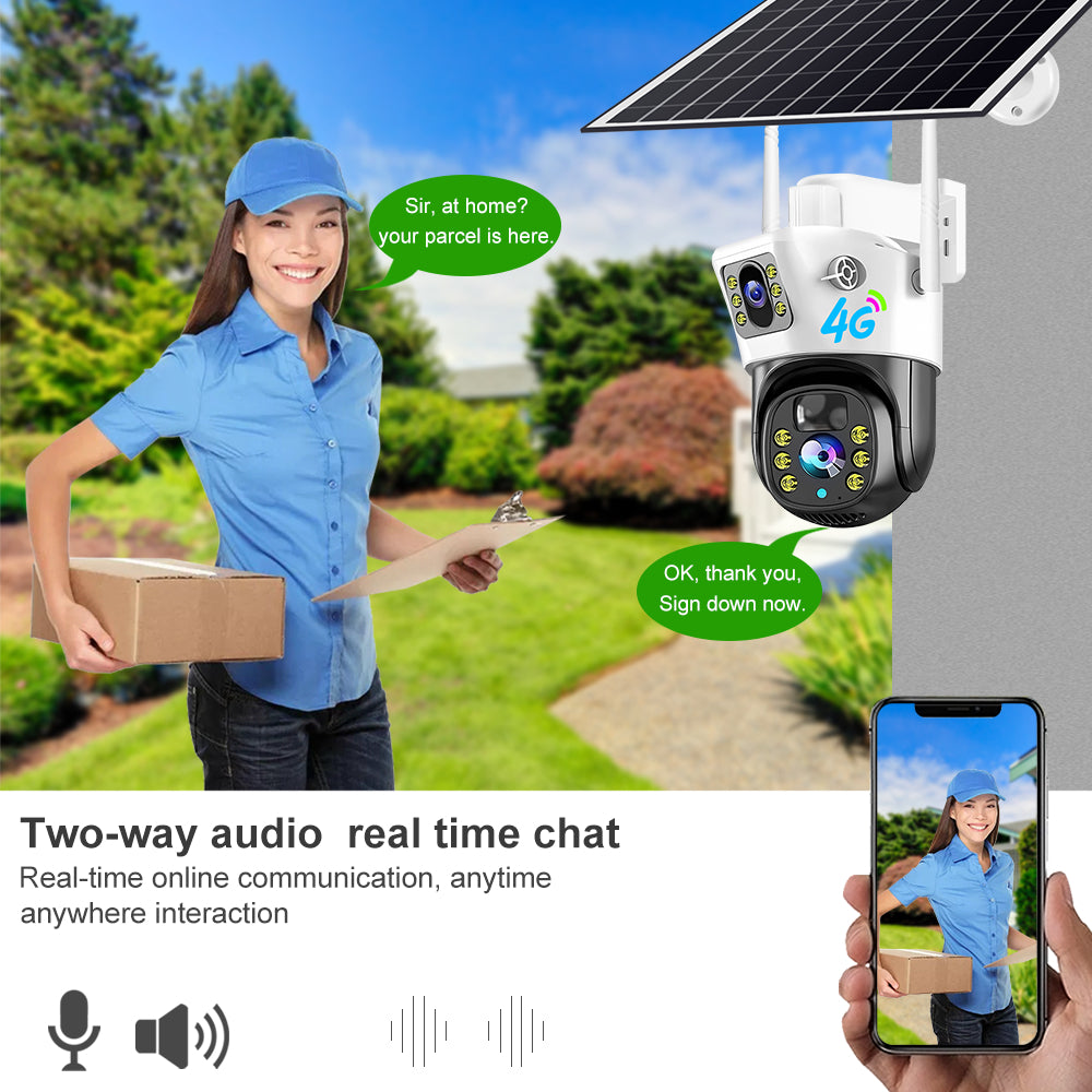 Camera Solar 4G 2in1 ប្រើជាមួយស៊ីមកាត មានកាមេរ៉ា២ អាចបង្វិល 360ដឺក្រ មើលពីគ្រប់ទីកន្លែង