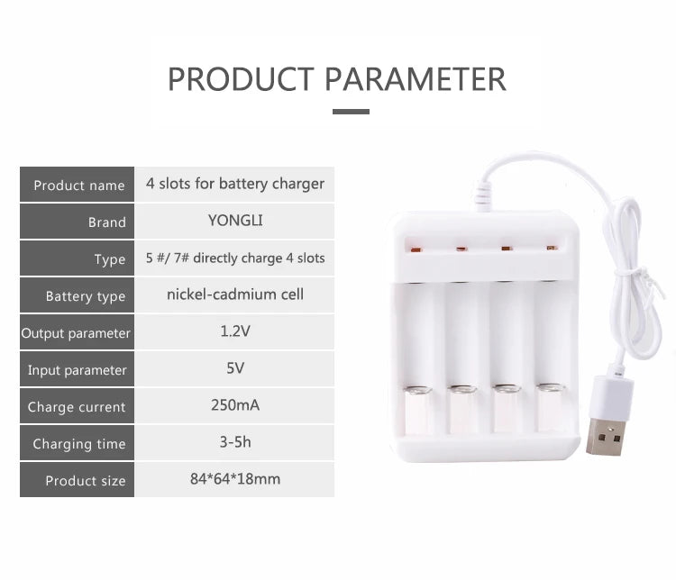 Battery Charger Black 4 Slots USB AC 110V 220V