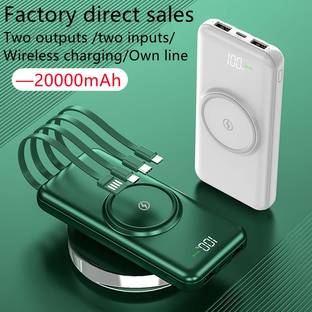 Wireless Powerbank 20000mah មានខ្សែសាក ៤ប្រភេទ