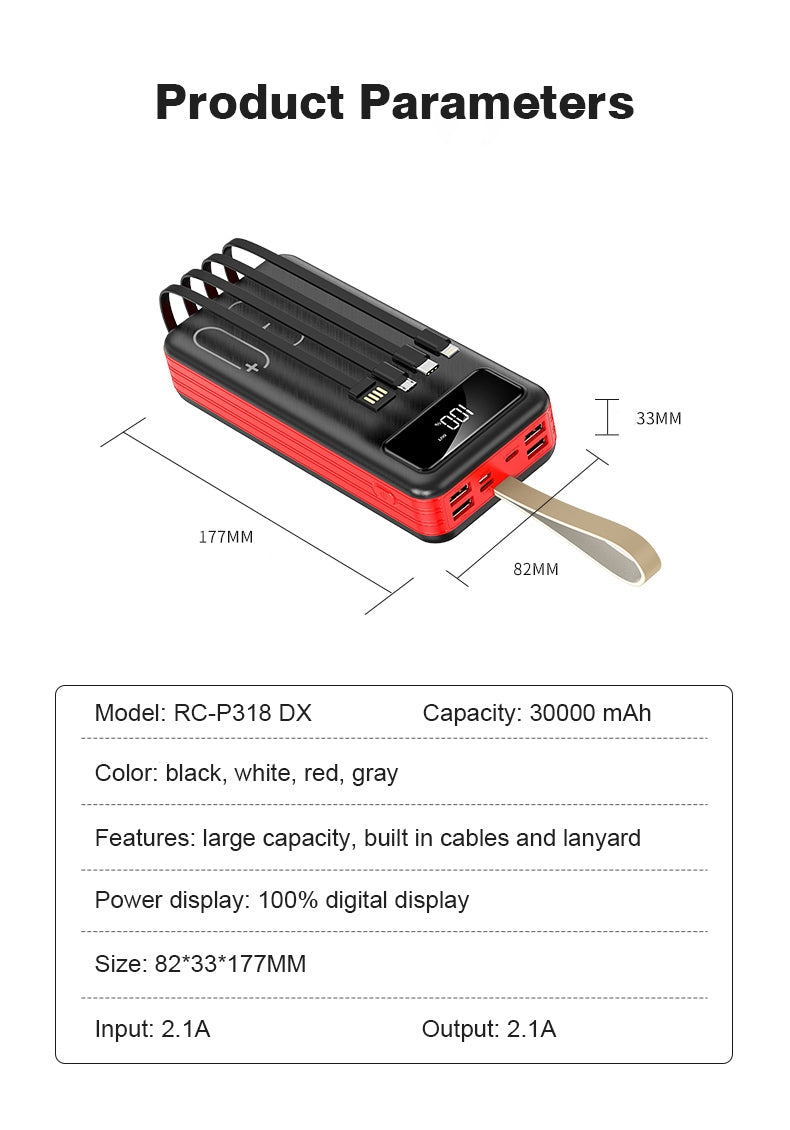 PowerBank 30000mAh 4cable