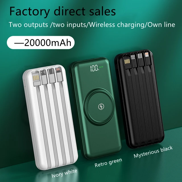 Wireless Powerbank 20000mah មានខ្សែសាក ៤ប្រភេទ