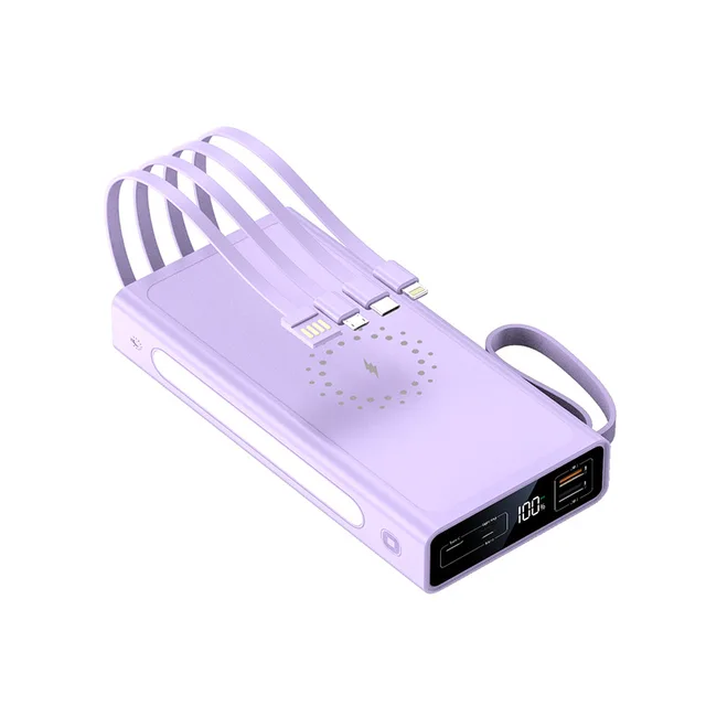 Wireless Powerbank 10000mah មានខ្សែសាក ៤ប្រភេទ