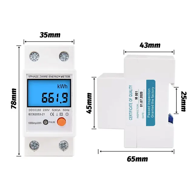 QJC Single Phase Energy Meter / កុងទ័រភ្លើងដាក់តាមផ្ទះ អាចពិនិត្យថាមពលប្រើប្រាស់ប្រចាំថ្ងៃ